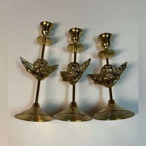 Cherub Candlestick Golden Metal Colored Candlestick holders vintage retro angels